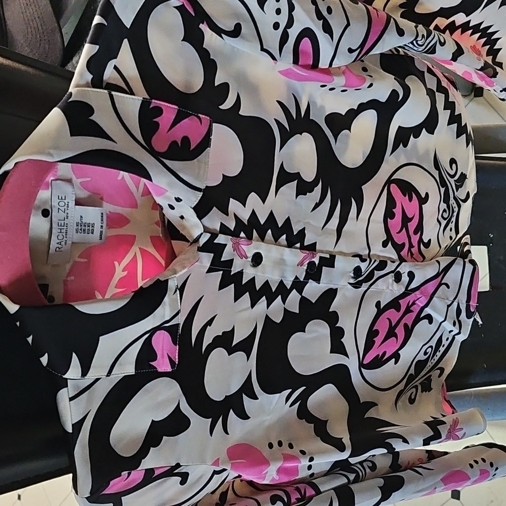 Rachel Zoe Pink and Cream Leaf Pattern Top
